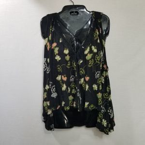 Free People Blouse Tank Womens Black Floral Sleeveless Lace Pullover Boho